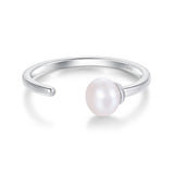 925 Sterling Silver Open Cuff Ring Natural White Pearl-Minimalist Jewellery