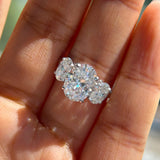 3 Stones 3/6cttw Oval Cut VVS1 D Colour Moissanite Diamonds Engagement Silver Ring
