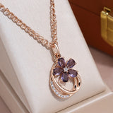 Amazing 14K Filled Rose Gold AAA Purple Zircon Crystals Flower Necklace - Luxury Vintage Style Jewellery