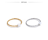 18K Gold Plated Trendy Stainless Steel Natural Pearl Thin Finger Versatile Ring