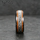 Whiskey Barrel Wood, Meteorite & Guitar String Inlay 8mm Tungsten Carbide Rings