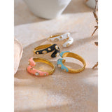 18K Gold Plated Multicolour Enamel AAA Zircon Diamonds Stainless Steel Adjustable Ring