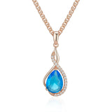 14K Rolled Gold Elegant Blue Drop AAA Zircon Diamonds Vintage Luxury Necklace Jewellery