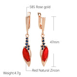 14K Filled Gold Luxury Blue Red Tassel Oval AAA Zircon Crystals Elegant Dangle Earrings