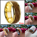 Whiskey Barrel Oak Wood Inlay Domed Polished Tungsten Engagement Wedding Rings