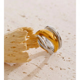 18K Gold Plated New Stainless Steel Layered Geometric Cast Statement Attractive Ring
