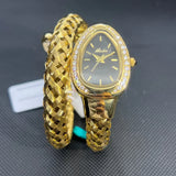 Luxury Lab Diamond Inlaid Gold Snake Braided Bangle Bracelet Ladies Watch
