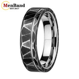 Black Geometric Hammered Offset Groove 8mm Tungsten Rings for Men Comfort Fit