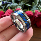 Pipe Cut Polished Finish Groove Inlay Silver Colour Men Women Tungsten Wedding Rings