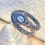 Snake Head Embellished Crystals Hollow-Out Woven Steel Bracelet Women's Watch