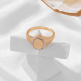 Vintage Glossy 14K Rolled Gold AAA Zircon Crystal Round Stamp Ring Fine Jewellery