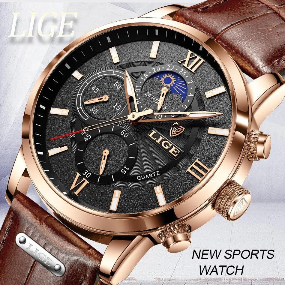 New Arrival Low Price Top Brand Luxury Brown Leather Casual Quartz Sport Waterproof Mens Watches The Jewellery Supermarket
