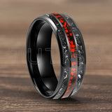 Meteorite Dark Red Dinosaur Bone Chips Inlaid 6/8mm Tungsten Carbide Rings
