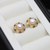 Floral Cluster Real Multicolour Pearls AAA Zircons Silver Stud Gold Colour Earrings