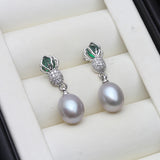 Pineapple Motif Beautiful Real Pearl AAA Zircon Diamonds Silver Drop Earrings