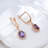 New Fashion Luxury 14K Filled Rose Gold AAA Zircon Diamonds Purple Dangle Pendant Women Quality Earrings