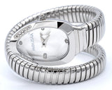 Luxury Silver Stainless Steel Coil Bracelet Quartz White Dial Crystal Snake Watch
