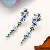 Vintage Hadmade Enamel Blue Trumpet Flower Dangle Earrings