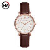 New Elegant Luxury Zircon Diamonds Quartz Movement 34mm Stainless Steel Mesh Leather Strap Casual Fashion Wristwatch