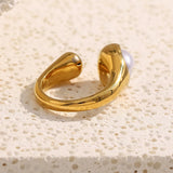 18K Gold Plated Vintage Style Geometric Asymmetric Snake Pearl Ring