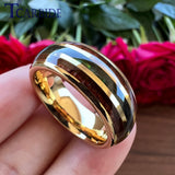 New Abalone Shell and Wood Inlay 8MM Gold Tungsten Wedding Ring for Men Women