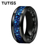 Blue Glass Stone Inlay Beveled Edge Polished 6/8mm Tungsten Carbide Rings