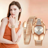 Snake Shape Design Exquisite Fashion Casual Waterproof Copper Band Wristwatch