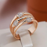 Excellent Unique Fashion 14K Rolled Rose Gold with AAA Zircon Diamonds Wide Big Rings for Women - Modern Jewelry