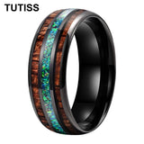 Green Opal Koa Wood Inlay 8mm Black Tungsten Engagement Fashion Men Women Rings