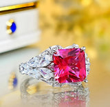 New Fashion Princess Cut Square Rose Red Blue Green Lab Created Sapphire Rings for Women - Fine Jewellery