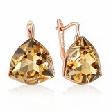 14 Karat Filled Gold Big Yellow Triangular AAA Zircon Crystal Dangle Earrings For Women