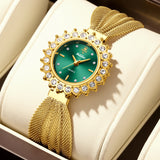 Elegant Temperament Fashion Rhinestone decorated dial Mesh wristband design Women's Quartz Watches