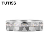 Gold Hammered Crushed White Opal Inlay 6/8mm  Wedding Tungsten Couples Rings