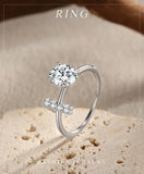 Open Minimalist Design Oval AAAA Lab Created Diamond Silver Sparkling Ring