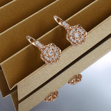 Sparkling Crystal Flower Dangle Glossy 14K Rolled Rose Gold AAA Zircon Diamonds Earrings - Fine Jewellery