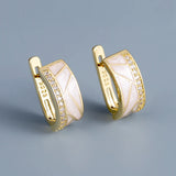 Classic White Fashion Handmade Enamel 18KGP Earrings with AAA Zircon Diamonds