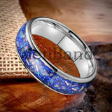 True Blue Galaxy Opal Inlaid Dome Polished 4MM 6MM 8MM Tungsten Men Women Rings