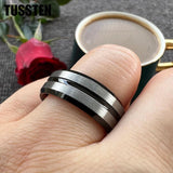 New Arrival Matte Finish Beveled Grooved 8mm Two-Tone Tungsten Carbide Comfortable Fit Wedding Rings - The Jewellery Supermarket