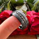 Single Row Black Cubic Zirconias Inlay Brushed Finish 8mm Tungsten Steel Combination Rings