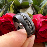 Single Row Black Cubic Zirconias Inlay Brushed Finish 8mm Tungsten Steel Combination Rings