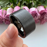 Flat Band And Brushed Finish 10MM 12MM Large Men Black Tungsten Ring Comfort Fit