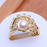 Real Pearl Inside a Floral-Inspired cup AAA Zircon Diamonds 18KGP Rings