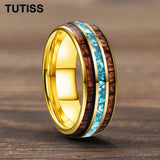 Inlaid Hawaiian Koa Wood Sky Blue Crystal Stone 6/8mm Tungsten Carbide Rings