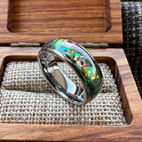 Multicolor Abalone Shell Inlay Domed Polished 4/6/8MM Men Women Tungsten Rings