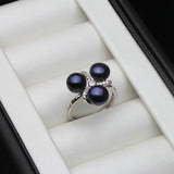 Genuine Pink Black White Purple Grey Real Silver AAA Zircon Diamonds Pearl Rings