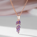 14K Rolled Gold Drop Purple AAA Zircon Crystals Leaf-Shaped Fashion Luxury Necklace