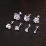 Sterling Silver Moissanite Diamonds Multi-Size Round Cartilage Tragus Stud Earrings