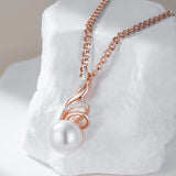 14K Rolled Gold Elegant White Pearl AAA Zircon Diamonds Unique Pendant And Necklace