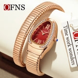 Brand New High-End Women's Snake Shaped Quartz Watches. Zircon Diamonds Inlaid Two Needle Retro Ladies Watches