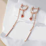 14 Karat Gold Filled Red AAA Zircon Crystals Long Tassel Elegant Dangle Earrings